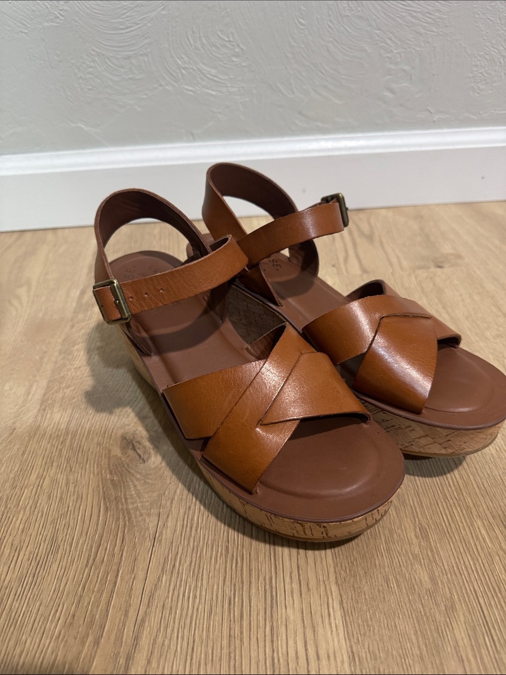 Kork-Ease Brown Leather Cork Wedge Sandals
